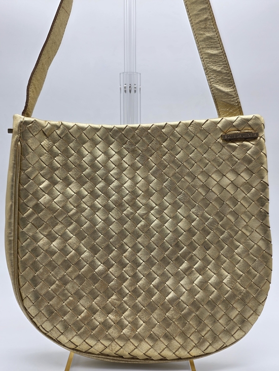 Bottega Veneta Handbags - [VINTAGE] Bottega Veneta Metallic Gold Woven Crescent Shoulder Bag w/ COA